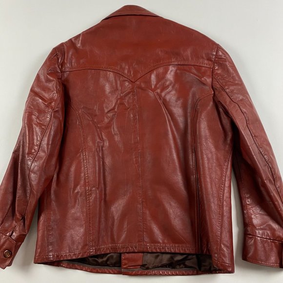 Men's Rust Leather Shirt Jacket - Picture 5 of 11